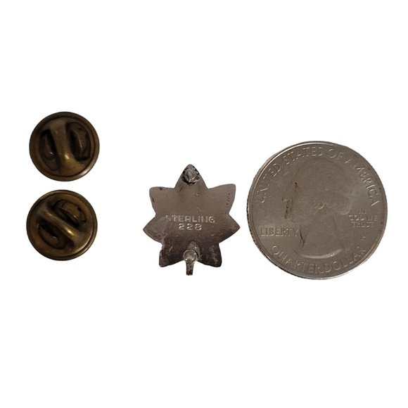 Sterling Silver Old Leaf Double Butterfly Clutch Back Military Uniform Pin E68 - Picture 5 of 7